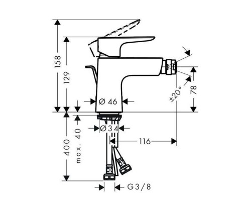 Hansgrohe Talis E, Смеситель для биде, с донным клапаном, Цвет: хром. 71720000 Hansgrohe Talis E, Смеситель для биде, с донным клапаном, Цвет: хром. 71720000