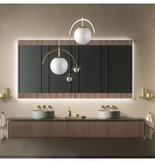 Oasis Naos Композиция №8 Комплект мебели 245х56xh32см, подвесной, мраморный топ verde alp, цвет:  золото матовое/орех трубчатый. 0NAOA4D005,  0NAOE10001,  0NAOE10002,  0TDRMR5701+0VSCSPR00000001,  0LVBSPR00000013