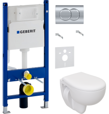 Комплект Унитаз подвесной Seramiksan Natura A051041H + Крышка AG50002 + Шумоизоляция Geberit 156.050.00.1 + Инсталляция Duofix Delta 458.149.21.1 с кнопкой смыва, хром