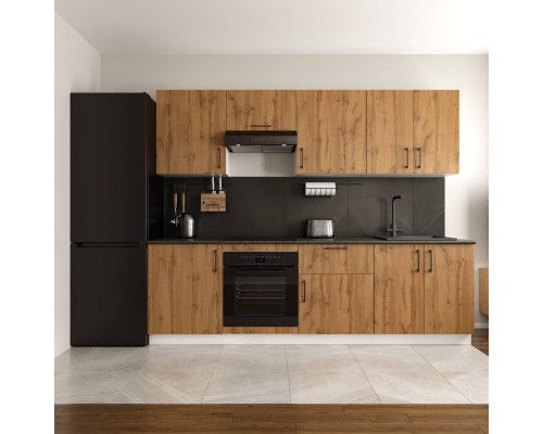 Кухонный гарнитур Domaci Болонья 260 см, фасад дуб вотан, ручка черная, столешница луна KUH-1008819