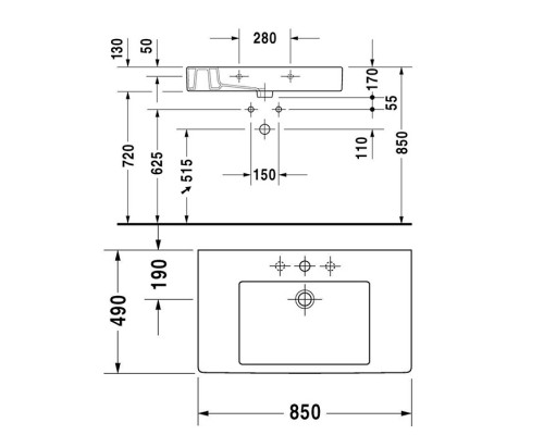 Duravit Vero Раковина для мебели с перел., с 1 отв. под смес., 85х49см., цвет: белый. 0329850000