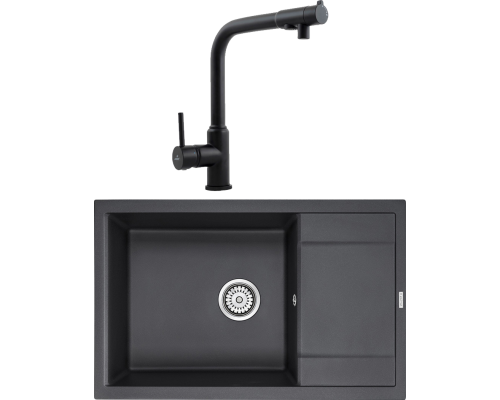Комплект Мойка кухонная Paulmark Flugen 60 PM317850-BL черная + Смеситель Kaiser Teka 13044-9 черный матовый