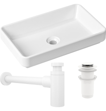 Комплект Раковина Lavinia Boho Bathroom Sink Slim 33311004 + Донный клапан Wellsee Drainage System 182138000 матовый белый + Сифон 182108000 белый