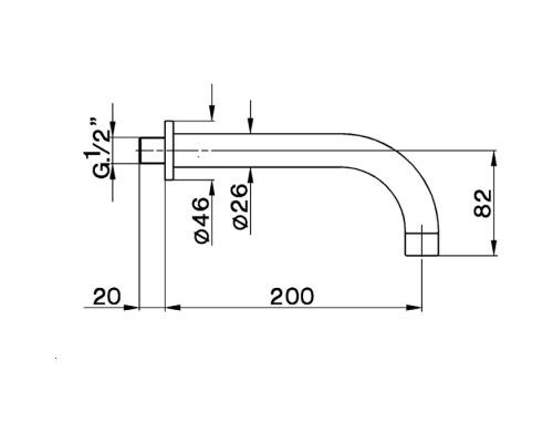 CISAL Излив настенный 200 мм для ванны, цвет: хром. ZA00125021