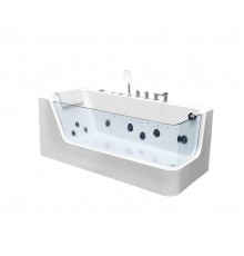 Акриловая ванна Ceruttispa C 494-17L 170x80 см, левая, пристенная, с гидромассажем, белая, с каркасом, со смесителем, со сливом-переливом, с подсветкой, с донным клапаном, с подголовником