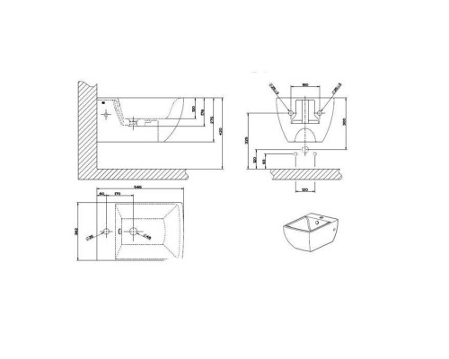 Gessi Mimi Биде подвесное 54.5х36.2см, с 1 отверстием под смеситель, с сифоном, цвет: белый. 37515#518