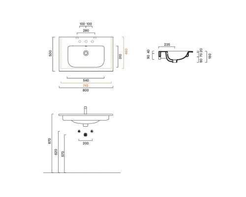 Catalano Italy Раковина 80х50см, без отв., цвет: белый глянцевый. 0720810001