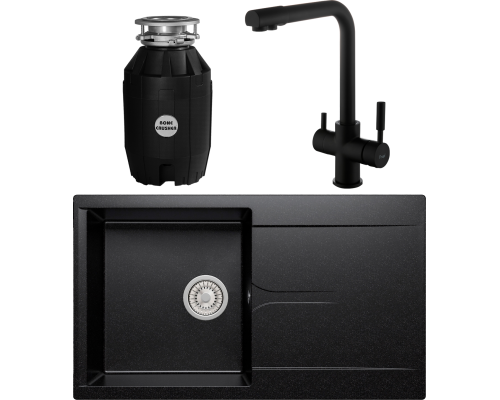 Комплект Мойка кухонная Polygran Gals 860 черная + Смеситель Frap F4352-6 черный + Измельчитель Bone Crusher BC 810-AS
