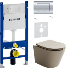 Комплект Унитаз подвесной Ceramicanova Balearica Rimless CN6000MC капучино матовый + Шумоизоляция Geberit + Инсталляция Duofix Delta 458.163.21.1 с кнопкой смыва, хром