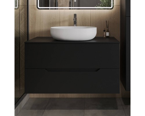 Тумба с раковиной Orange Line 100 подвесная, 2 ящика, матовая черная с раковиной B05-520W