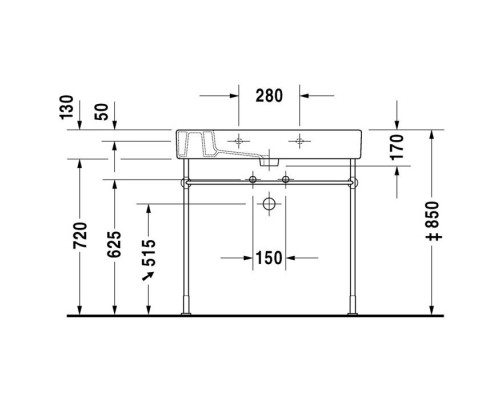 Duravit Vero Консоль металлическая 85x49см, с раковиной на 1 отв., напольная, цвет: белый/хром. 0030711000,  0329850000