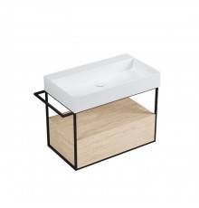 Azzurra Elegance Squared Подвесная структура под раковину 81 см, 89x44,5xH52 см, 1 ящик, полотенцедержатель, цвет ящика: Olmo naturale, цвет структуры: Nero opaco. MSQ 81NN