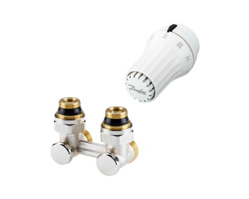 Комплект радиаторного терморегулятора Danfoss RAE, RLV-KS угловой, с переходниками, G3/4A x G1/2A 013G5140