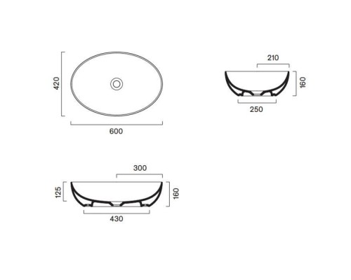 Catalano Sfera Раковина 60x42см накладная, без перелива, без отв., цвет: белый матовый. 0522600021