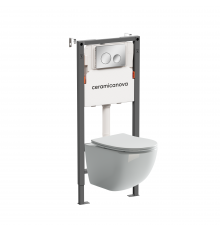 Комплект Ceramicanova Унитаз подвесной Forma CN3009 безободковый, с микролифтом + Инсталляция Balance CN121001CH с кнопкой Circle глянцевый хром
