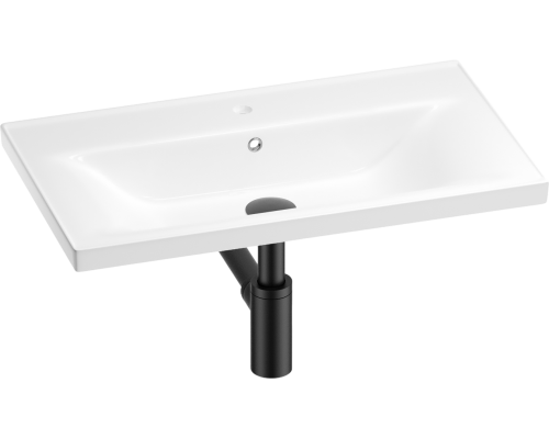 Мебельная раковина Wellsee FreeDom 201001477 65, с сифоном и донным клапаном, глянцевый белый, матовый черный