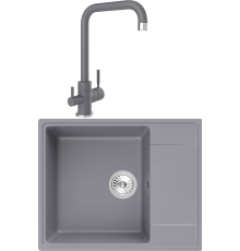 Комплект Мойка Domaci Солерно DP 605-05 бетон + Смеситель UQ-019-05 бетон