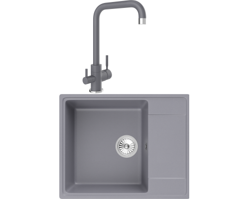 Комплект Мойка Domaci Солерно DP 605-05 бетон + Смеситель UQ-019-05 бетон