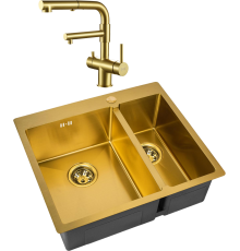 Комплект Мойка кухонная Zorg Inox PVD SZR-59-2-51-L BRONZE L, бронза + Смеситель Sanitary SZR-3216 Bronze бронза