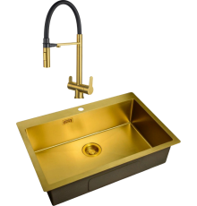 Комплект Мойка Zorg Light ZL R 750510 BRONZE + Смеситель Sanitary SZR-3030 BRONZE бронза