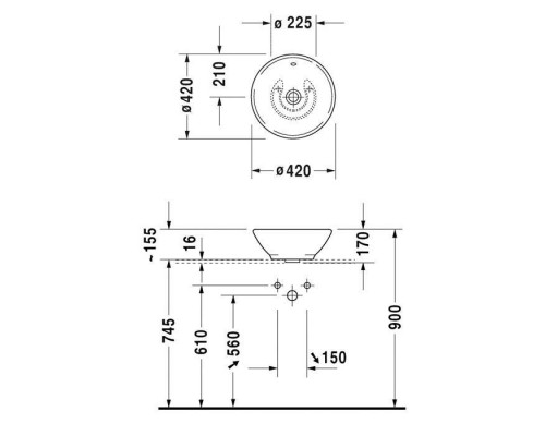 Duravit Bacino Раковина 42см., без отв., цвет: белый. 0325420000