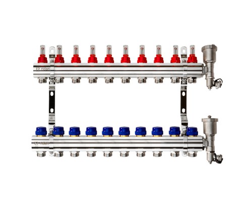 Комплект коллекторов Ридан FHF-10RF set с расходомерами, кронштейнами и воздухоотводчиками, 10 конт. 088U0730R
