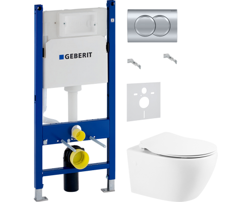 Комплект Унитаз подвесной BelBagno Prospero BB507B + Крышка BB2020SC с микролифтом, петли хром + Инсталляция Geberit Duofix Delta 458.149.21.1 с кнопкой смыва, хром + Шумоизоляция 156.050.00.1
