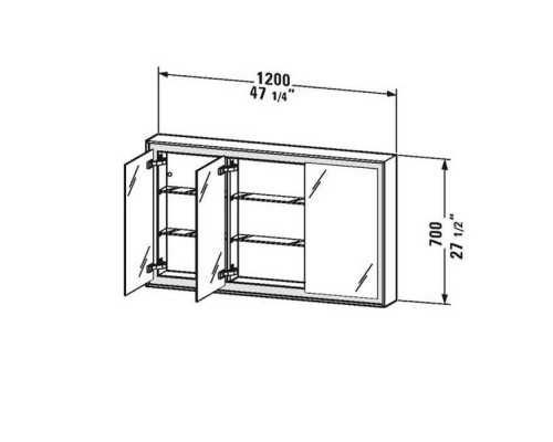 Duravit L-Cube Зеркальный шкаф 120х15.4xh70см. 3 дверцы зеркальные,с 4-х сторонней подсветкой, с LED диммером справа внизу. LC755300000 Duravit L-Cube Зеркальный шкаф 120х15.4xh70см. 3 дверцы зеркальные,с 4-х сторонней подсветкой, с LED диммером справа внизу. LC755300000