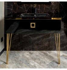 Тумба с раковиной Armadi Art Lucido 100 глянцевый черный, раковина 852-100-B, ножки золото