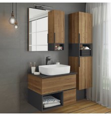 Мебель для ванной комнаты Comforty Штутгарт 75 подвесная, дуб тёмно-коричневый, с черной столешницей