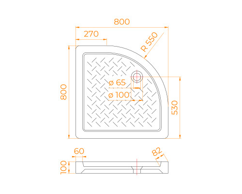 Поддон для душа полукруглый керамический RGW CR/R  800x800