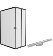 Комплект Душевой уголок DIWO Углич 120х80 профиль черный матовый + Лоток CK DRAIN AQPP01-60 Inoks 60 см, с сухим затвором, щелевой, из нержавеющей стали, с решеткой