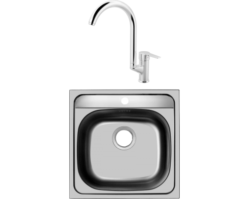 Комплект Мойка кухонная Domaci Равенна Ssik DCL 480*480 (6) TG + Смеситель MEGA Snow MG-SH03 хром