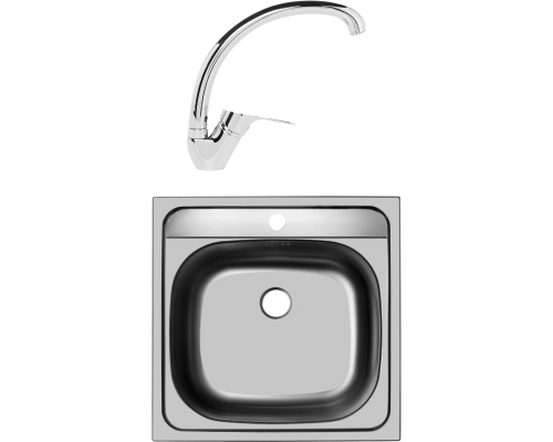 Комплект Мойка кухонная Domaci Равенна Ssik DCL 480*480 (6) T нержавеющая сталь, квадратная, российская, встраиваемая + Смеситель D45-002cr