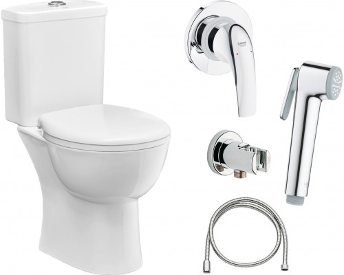Комплект Унитаз-компакт Grohe Bau Ceramic 39429000 + Крышка 39493000 с микролифтом + Бачок 39436000 + Гигиенический душ BauCurve 123072 со смесителем, С ВНУТРЕННЕЙ ЧАСТЬЮ