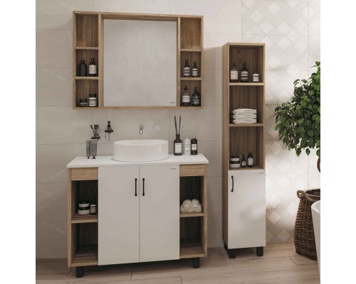 Мебель для ванной комнаты Grossman Флай 100 со столешницей, дуб сонома, белая