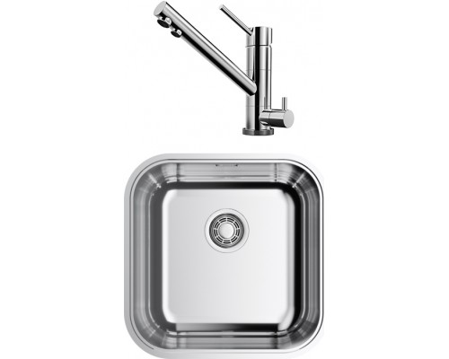 Комплект Мойка кухонная Omoikiri Omi 44-U/IF-IN Quadro нержавеющая сталь + Смеситель Tonami C хром