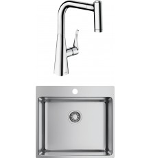 Комплект Мойка кухонная Omoikiri Amadare 55-IN + Смеситель Hansgrohe Metris M71 14834000 хром