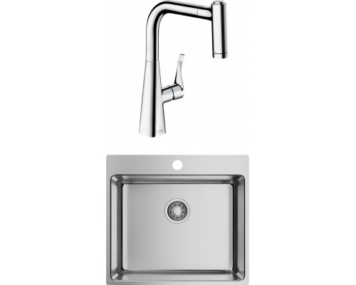 Комплект Мойка кухонная Omoikiri Amadare 55-IN + Смеситель Hansgrohe Metris M71 14834000 хром
