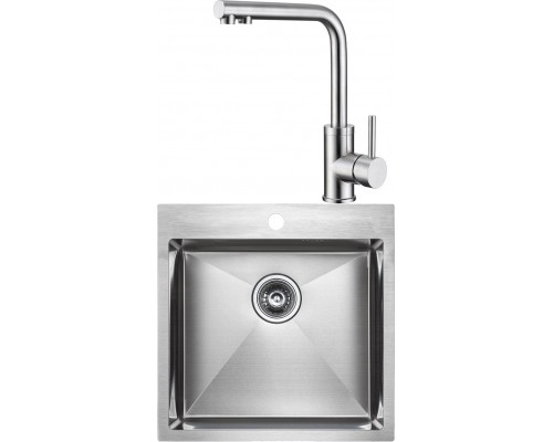 Комплект Мойка кухонная Paulmark Kroner PM215151-BS брашированная нержавеющая сталь + Смеситель Domaci Равенна DCB 7015 сатин