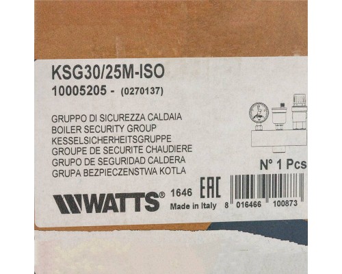 Группа безопасности в теплоизоляции Watts KSG 30/25M-ISO2 3 бар (до 200 кВт) (10005205)