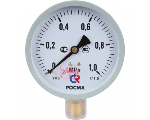 Манометр стандартный РОСМА 100 мм 150 градусов 1/2 давление 1 MРа ТМ-510P (00000006819)