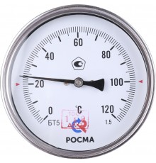 Термометр биметаллический РОСМА 100 мм c защитной гильзой 120 градусов 1/2 осевой шток 100х6 мм БТ-51.211 (00000002539)