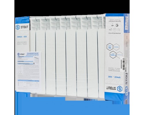 Радиатор биметаллический STOUT Space 500 10 секций нижнее правое подключение RAL9016 SRB-0320-050010 (SRB-0320-050010)