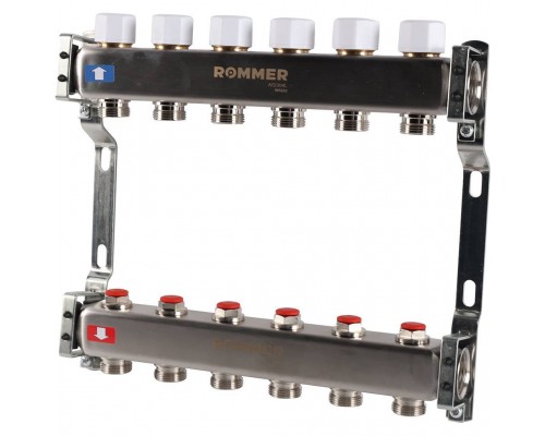 Коллектор из нержавеющей стали без расходомеров ROMMER 6 выходов (RMS-3200-000006)
