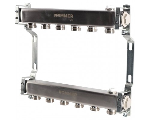 Коллектор из нержавеющей стали ROMMER для радиаторной разводки 6 выходов (RMS-4401-000006)