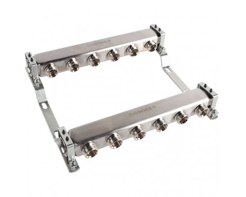 Коллектор из нержавеющей стали ROMMER для радиаторной разводки 6 выходов (RMS-4401-000006)