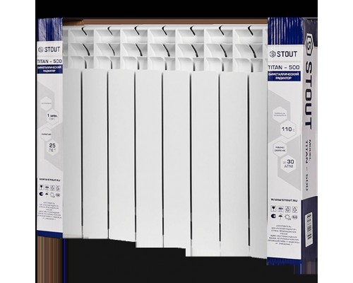 Радиатор биметаллический STOUT TITAN 500 8 секций боковое подключение (белый RAL 9016) SRB-3310-050008 (SRB-3310-050008)