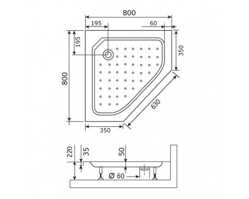 Душевой поддон трапеция RGW STYLE-TR  800x800
