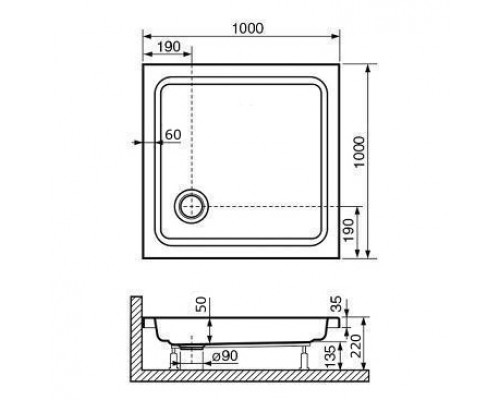 Душевой поддон квадратный RGW STYLE  1000x1000